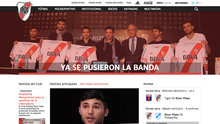 Primer home page del sitio con la presentacin de los refuerzos 2015.